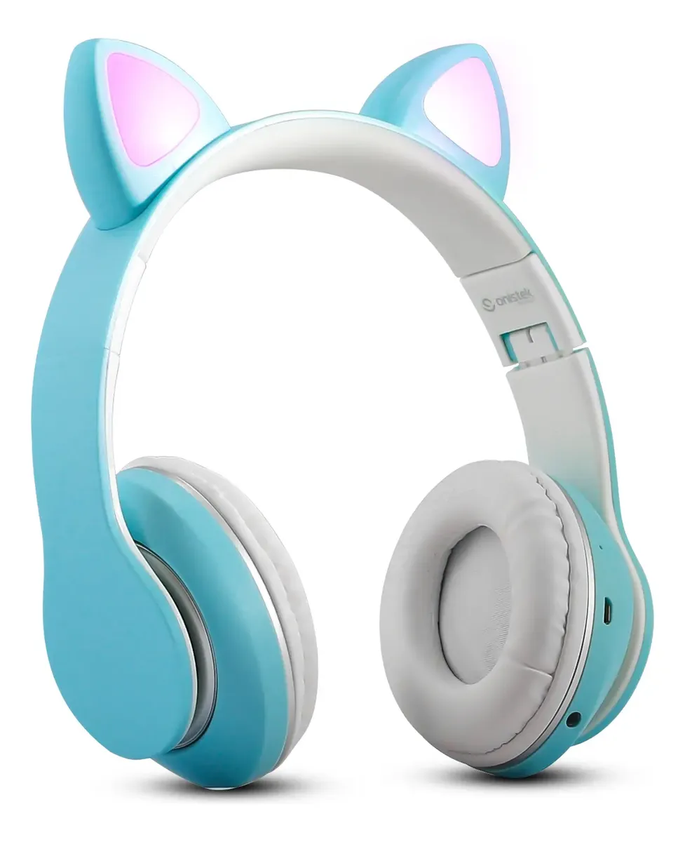 Headset Bluetooth 5.0 Wireless Orelha De Gatinho Onistek - On-Fn633 Azul