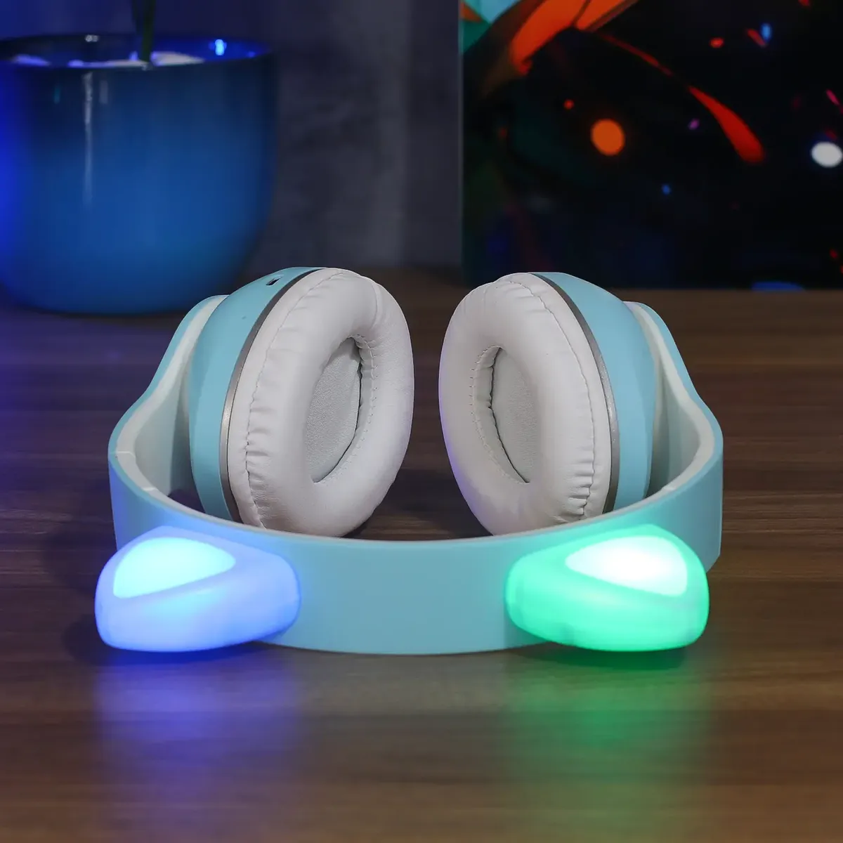 Headset Bluetooth 5.0 Wireless Orelha De Gatinho Onistek - On-Fn633 Azul - imagem 2
