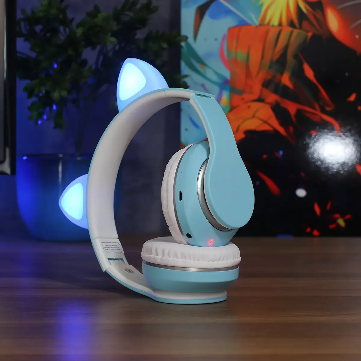 Headset Bluetooth 5.0 Wireless Orelha De Gatinho Onistek - On-Fn633 Azul - imagem 6
