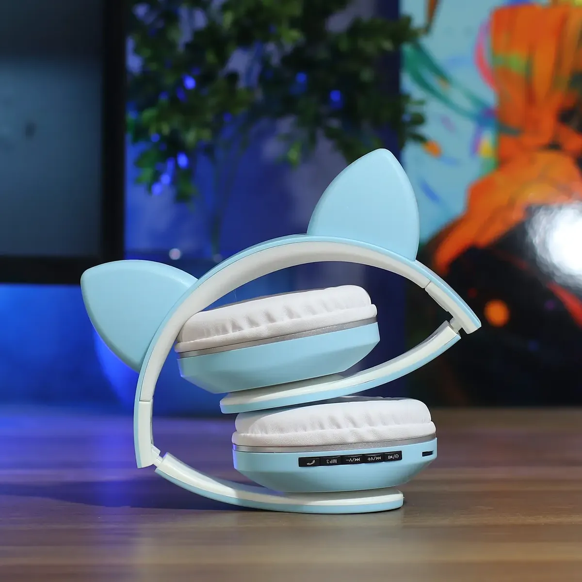 Headset Bluetooth 5.0 Wireless Orelha De Gatinho Onistek - On-Fn633 Azul - imagem 7