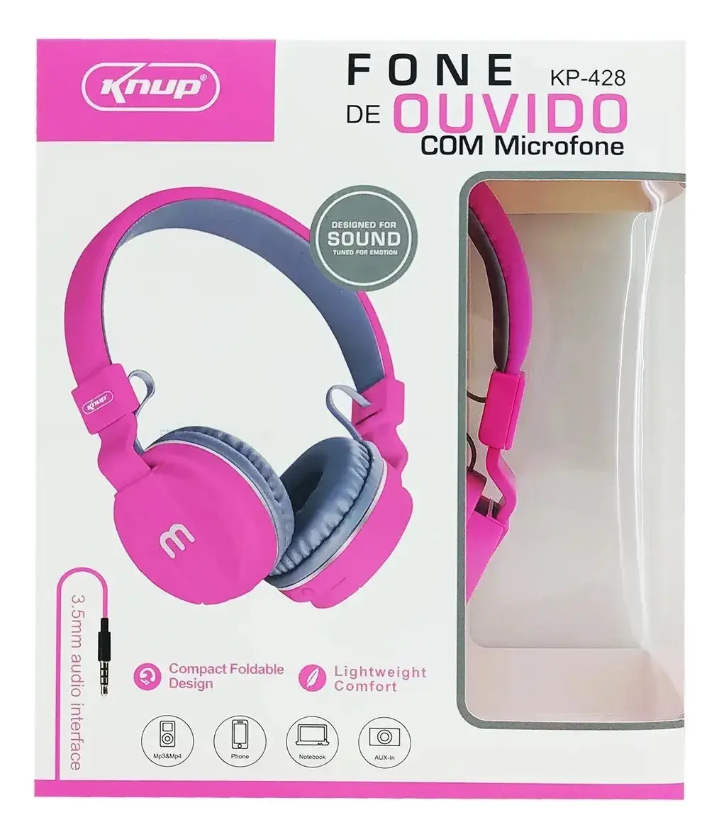 Fone De Ouvido Com Microfone Kp - 428 Rosa - imagem 2