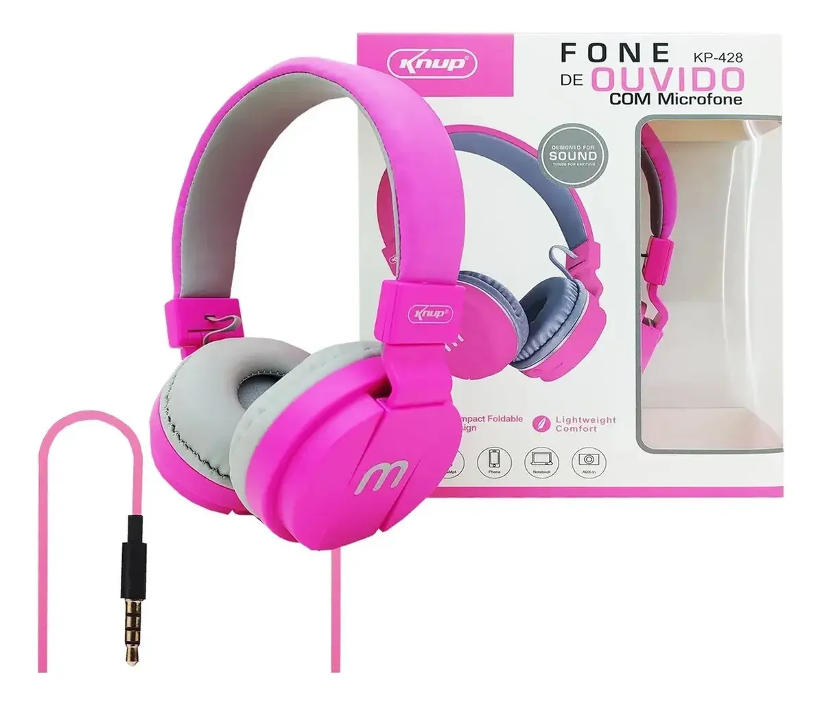 Fone De Ouvido Com Microfone Kp - 428 Rosa - imagem 4