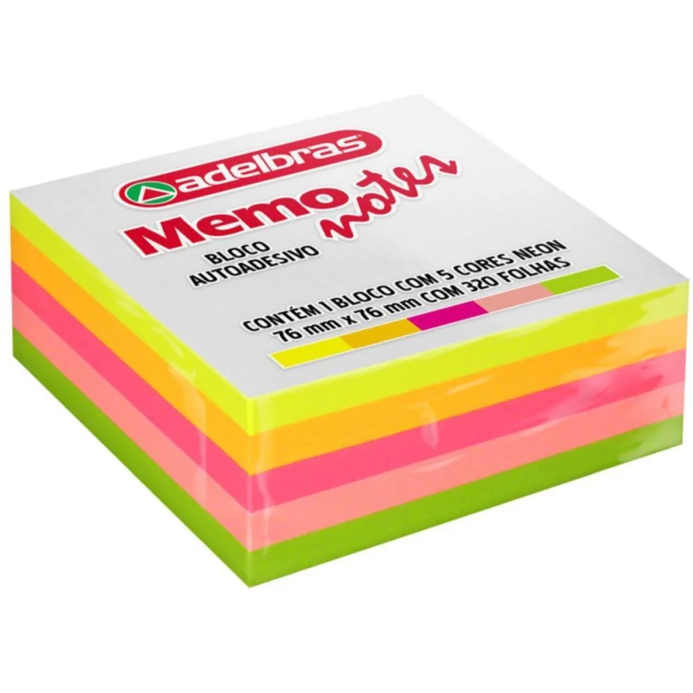 Bloco De Recado Autoadesivo Memonote Neon 76X76 320Fls Adelbras (Unidade)