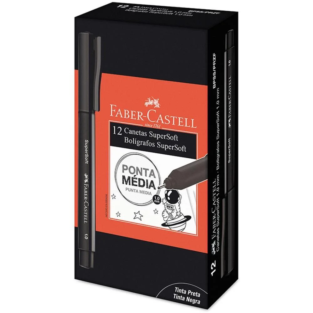 Caneta Com Ponta Porosa Supersoft Pen 1.0Mm Preta Faber-Castell (Cx.c/12)