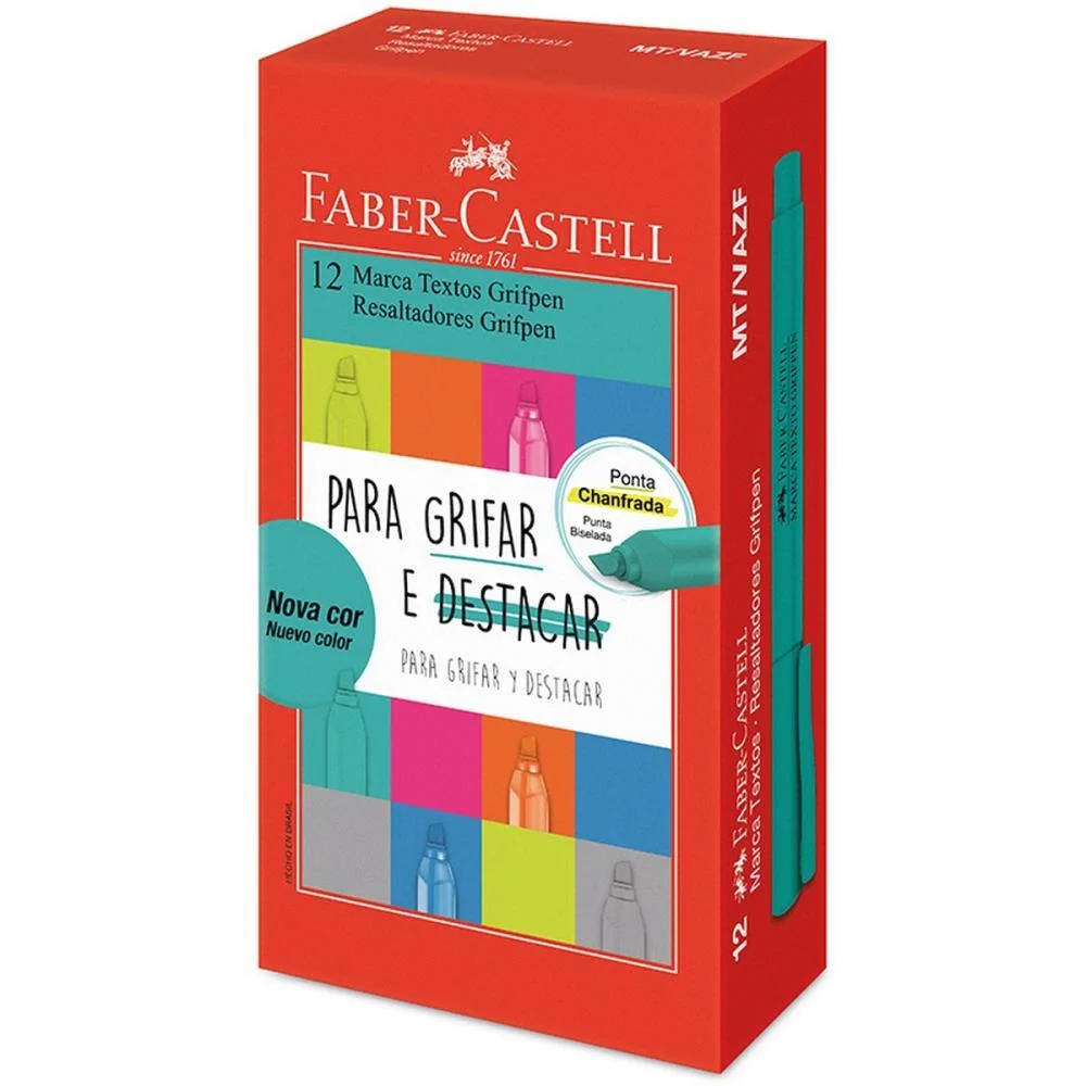 Caneta Marca Texto Grifpen Verde Agua Faber-Castell (Cx.c/12)