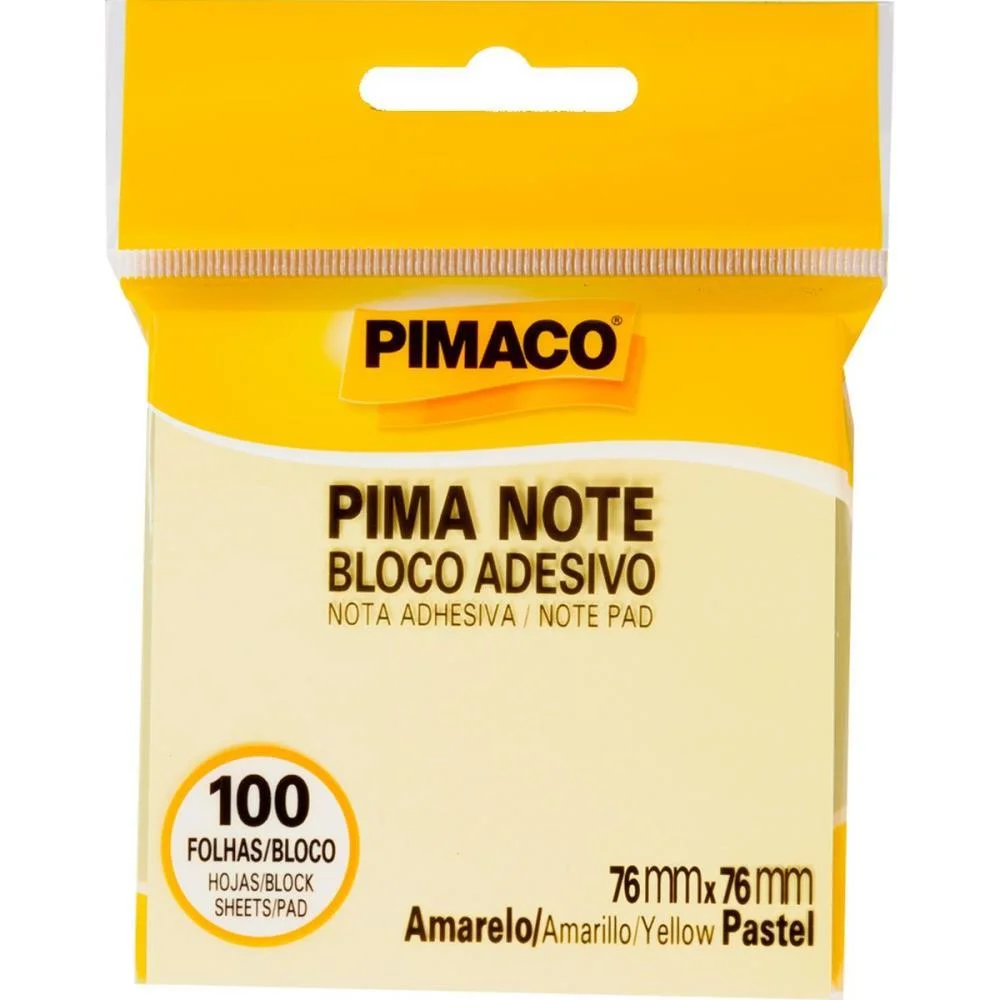 Bloco De Recado Autoadesivo Pimanote Amarelo 76X76Mm 100Fl Pimaco (Unidade)