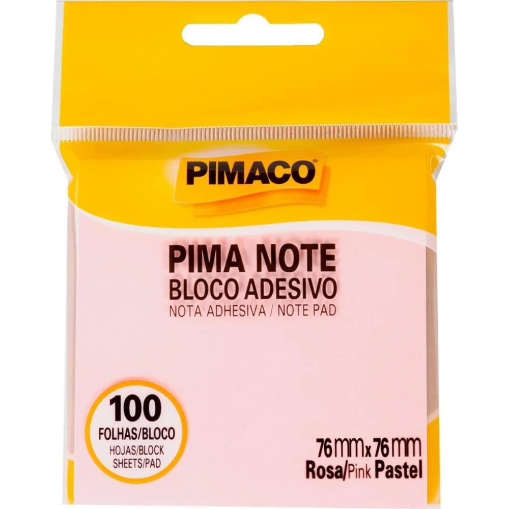 Bloco De Recado Autoadesivo Pimanote Rosa 76X76Mm 100Fls Pimaco (Unidade)