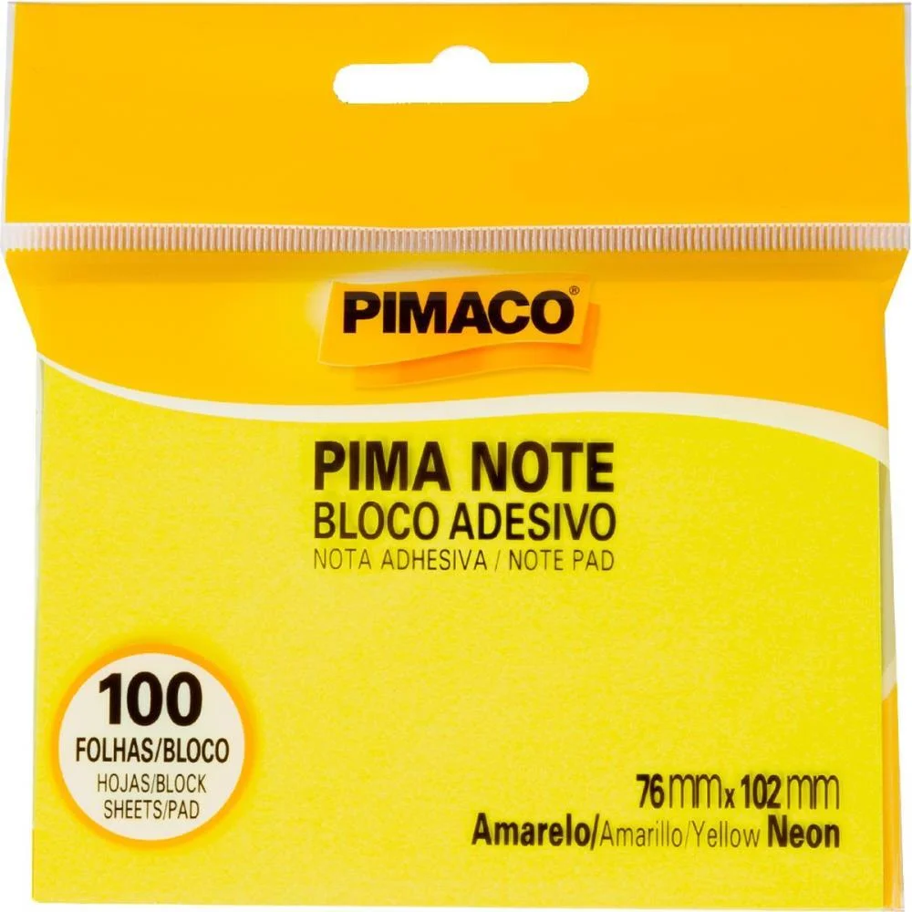 Bloco De Recado Autoadesivo Pimanote Amarelo 76X102Mm 100F Pimaco (Unidade)