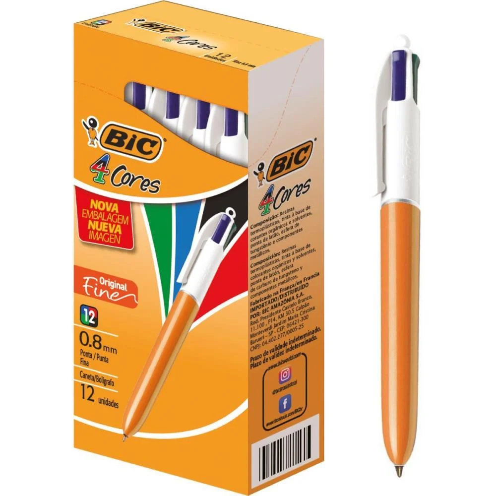 Caneta Esferografica Bic 4 Cores Fine Bic (Cx.c/12)