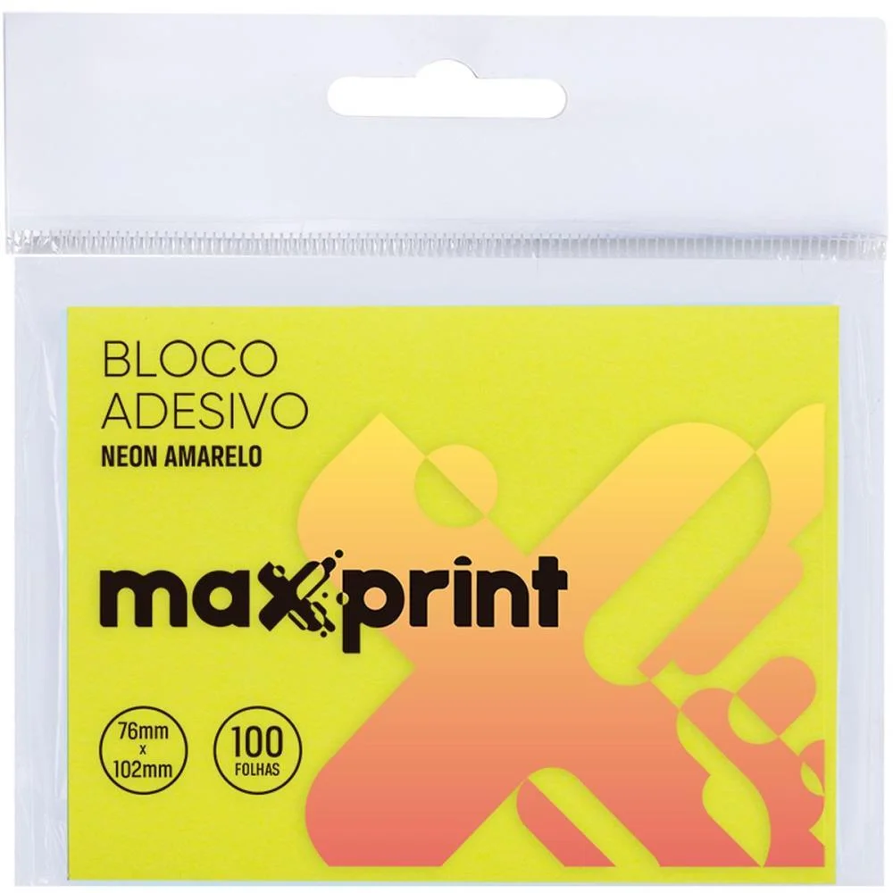 Bloco De Recado Autoadesivo 76X102Mm Amarelo Neon 100F Maxprint (Unidade)
