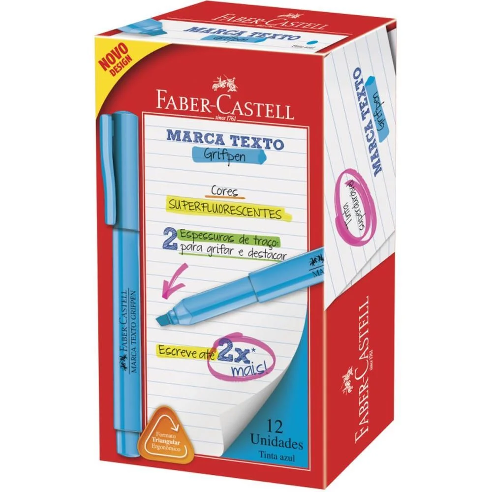Caneta Marca Texto Grifpen Azul Faber-Castell (Cx.c/12)
