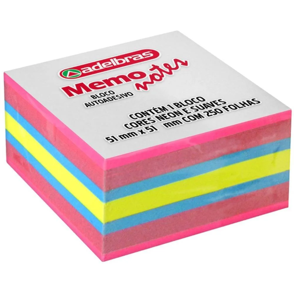 Bloco De Recado Autoadesivo Memonote 51X51 Neon 250Fls. Adelbras (Unidade)