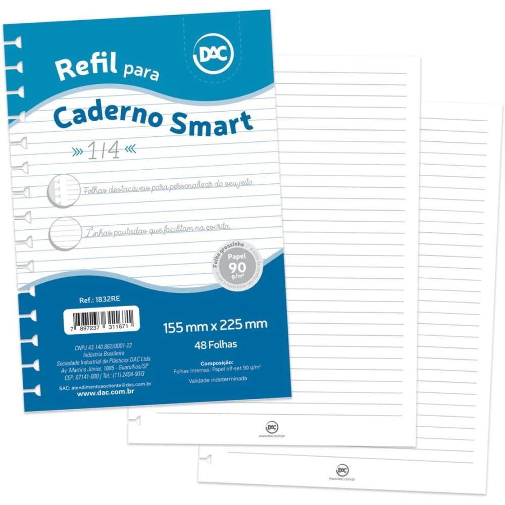 Caderno/Refil Smart Branco Colegial 48F Dac (Unidade)