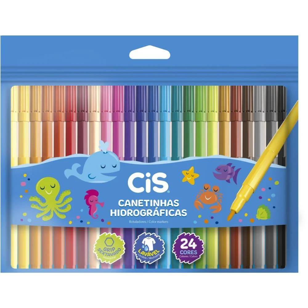 Caneta Hidrografica Cis Lavavel 24 Cores Sertic (Cx.c/10)