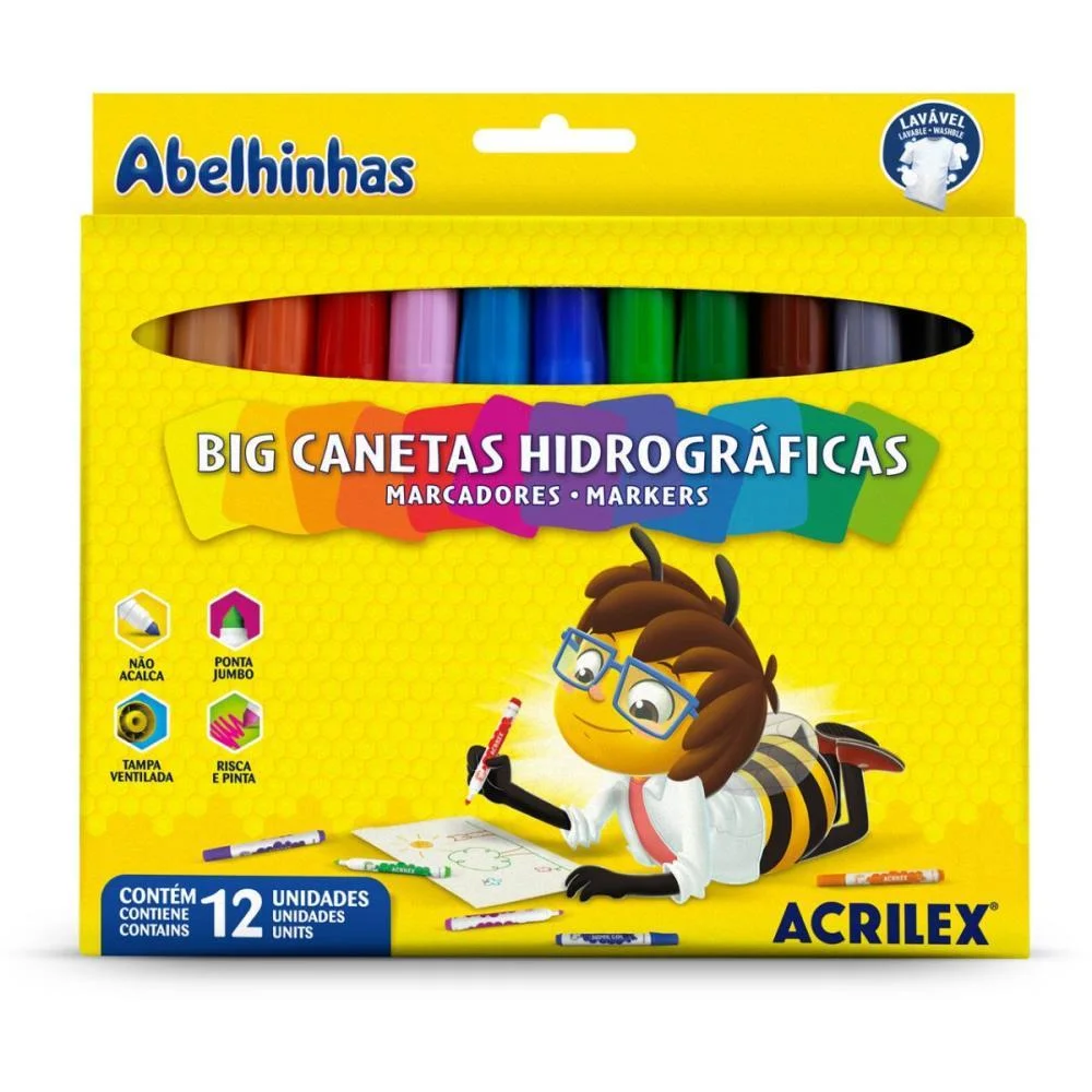 Caneta Hidrografica Jumbo Big 12 Cores Acrilex (Pct.c/06)