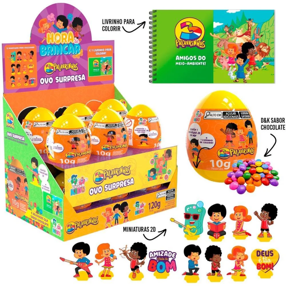 Doce Ovo Surpresa 3 Palavrinhas Divino Kids (Dp.c/12)