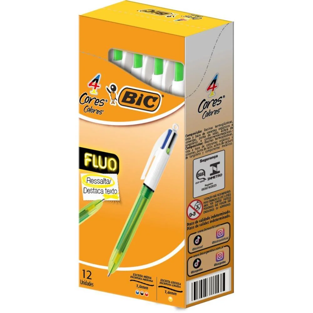 Caneta Esferografica Bic 4  Cores Fluo Bic (Cx.c/12)