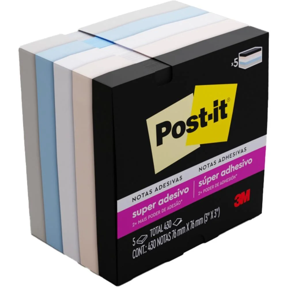 Bloco De Recado Post-It Colecao Serenidade 76X76Mm 3M (Pct.c/05)