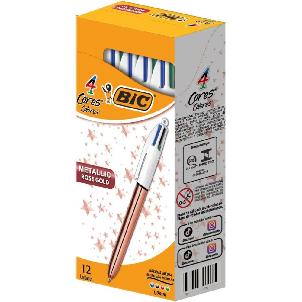 Caneta Esferografica Bic 4 Cores Rose Gold Bic (Cx.c/12)