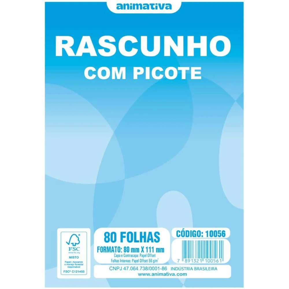 Bloco Para Rascunho C/Picote E Grampo 80F.80X11,5 Animativa (Pct.c/20)