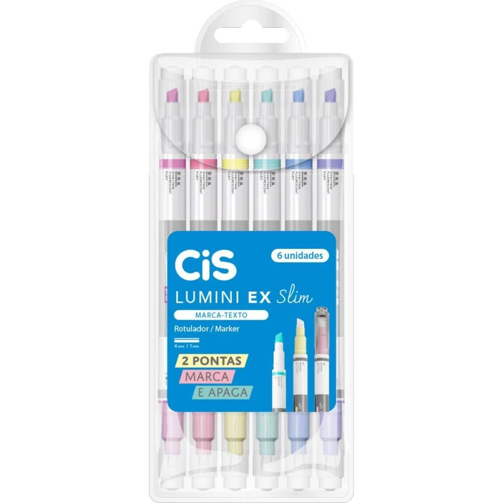 Caneta Marca Texto Cis Lumini Ex Slim 6 Cores Sertic (Estojo)