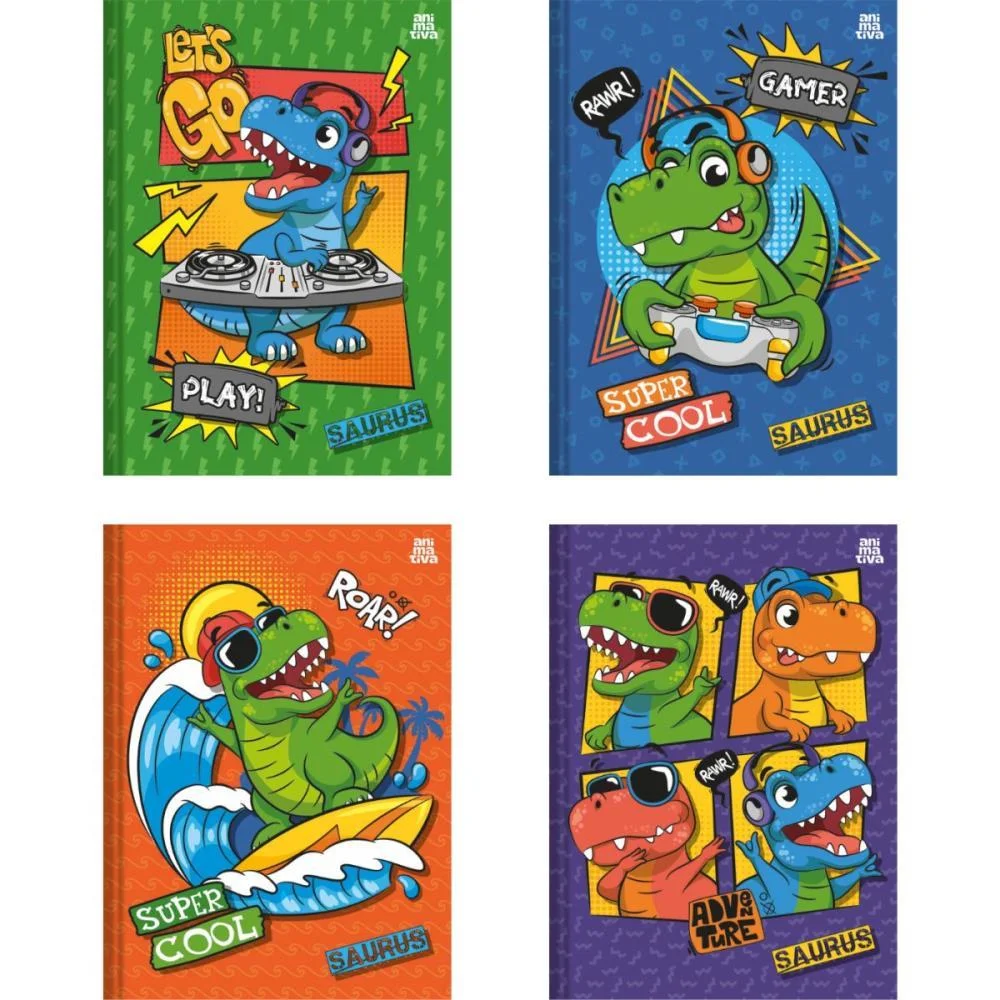 Caderno Brochura 1/4 Capa Dura Saurus 80F Animativa (Pct.c/05)