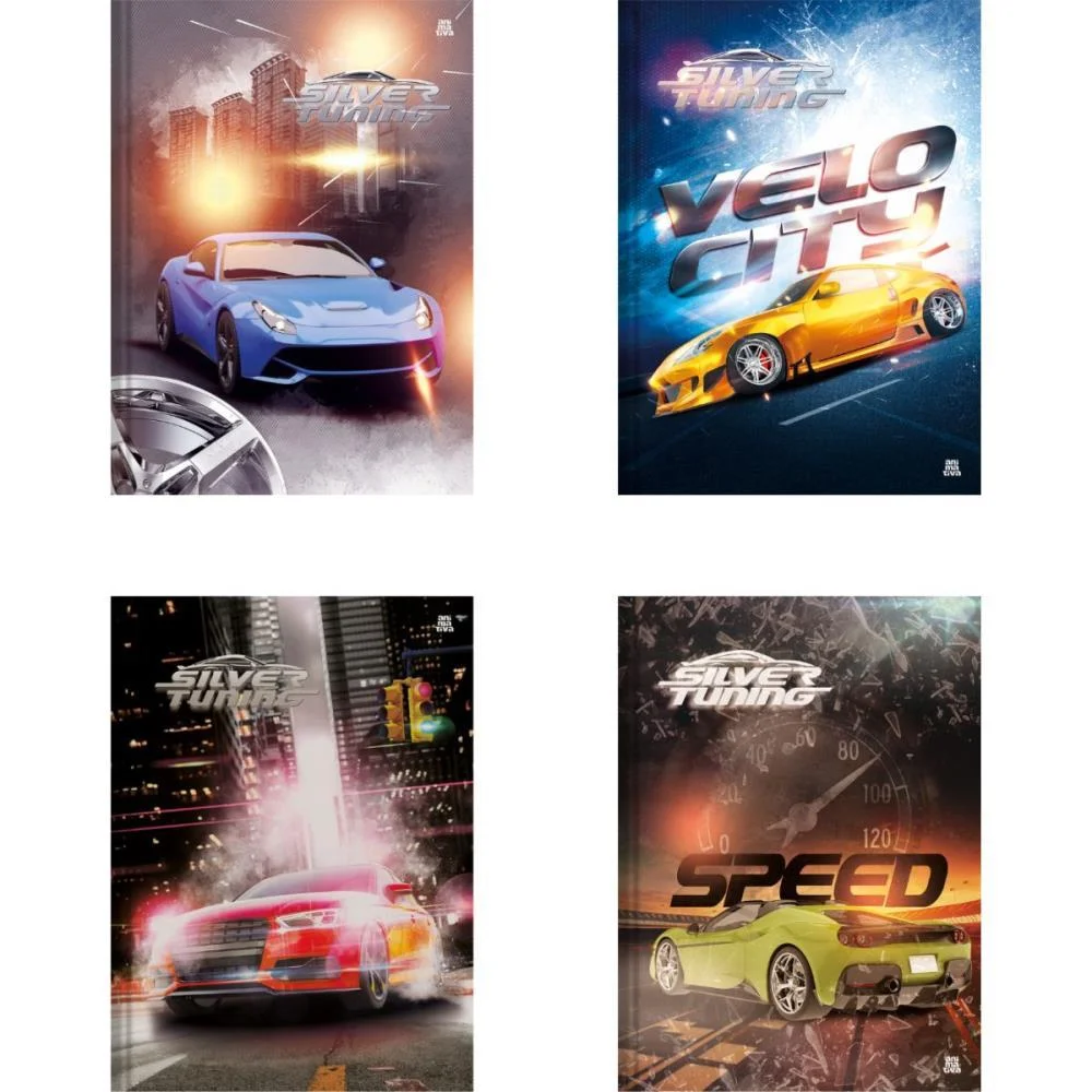 Caderno Brochura 1/4 Capa Dura Silver Tuning 48F Animativa (Pct.c/10)