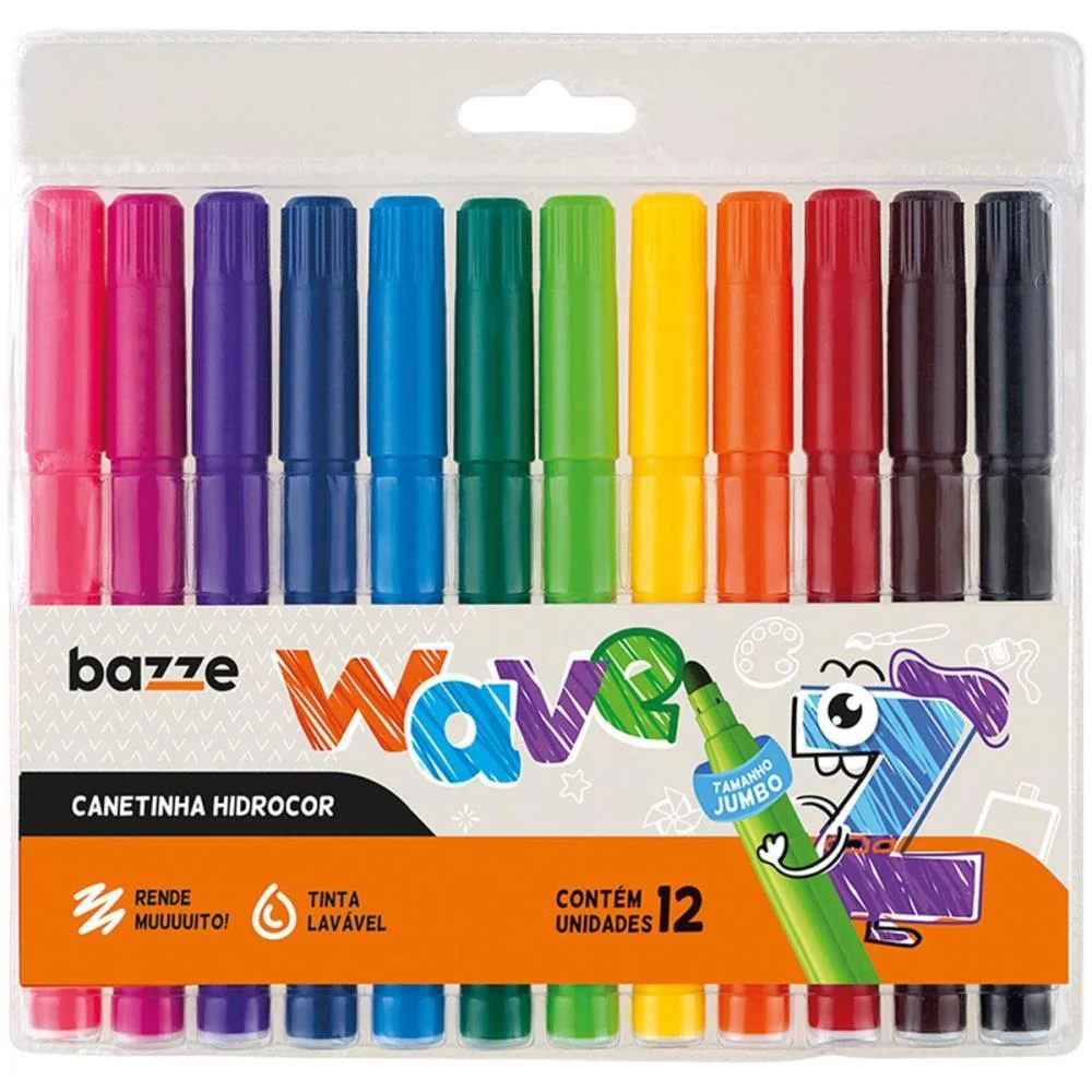 Caneta Hidrografica Jumbo Bazze Wave 12 Cores Summit (Pct.c/12)