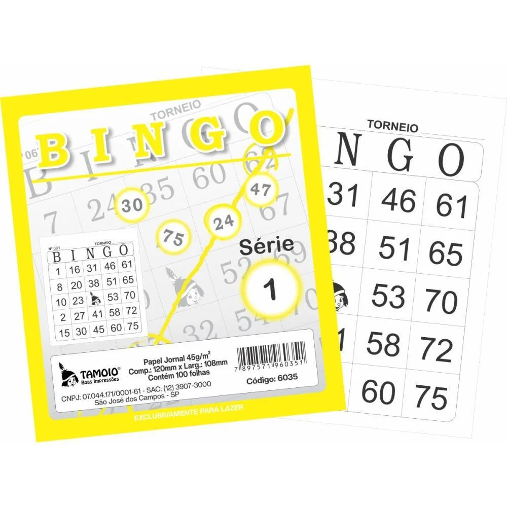 Bloco Para Bingo Amarelo 120X108Mm 100F Jornal Tamoio (Pct.c/15)