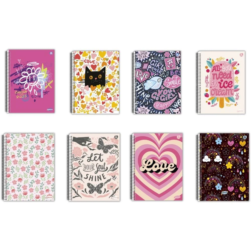 Caderno 01X1 Capa Dura Kbom Feminino 96F Animativa (Pct.c/04)