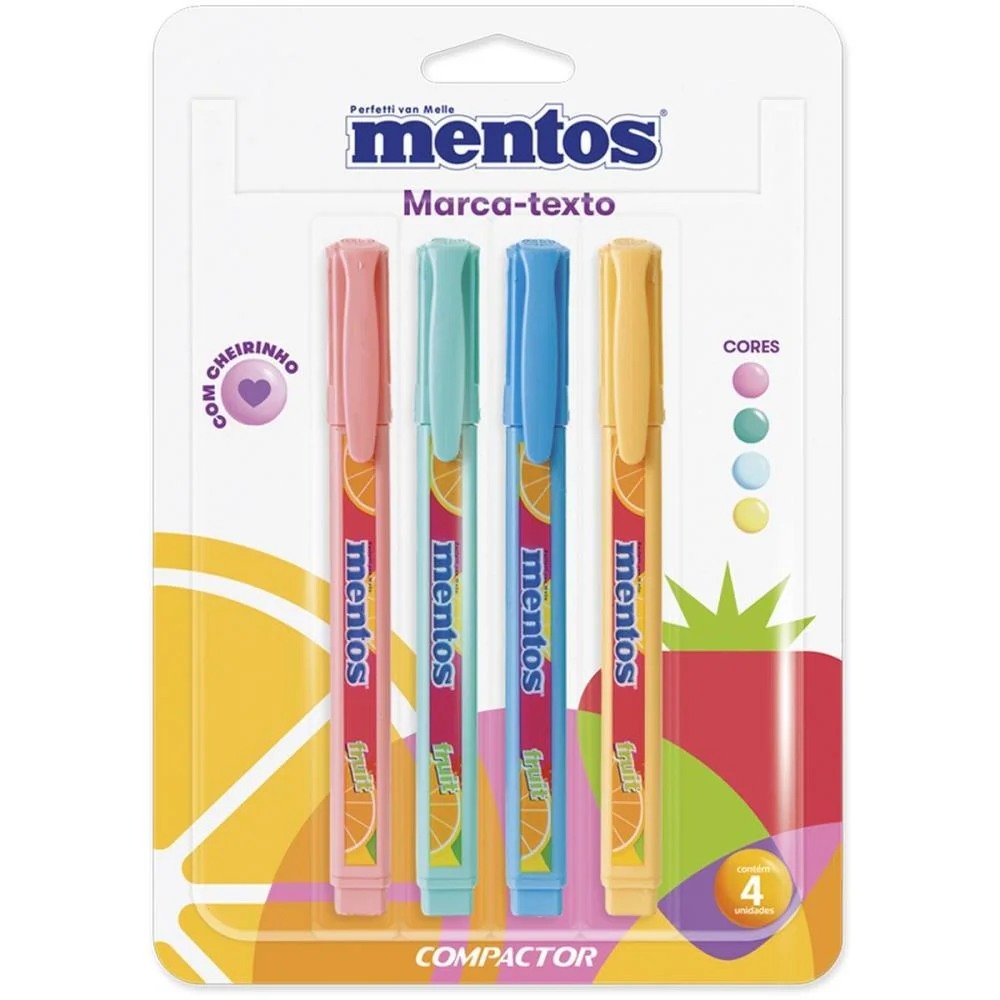 Caneta Marca Texto Destaq Mentos C/Cheiro 4 Cores Compactor (Cx.c/04)