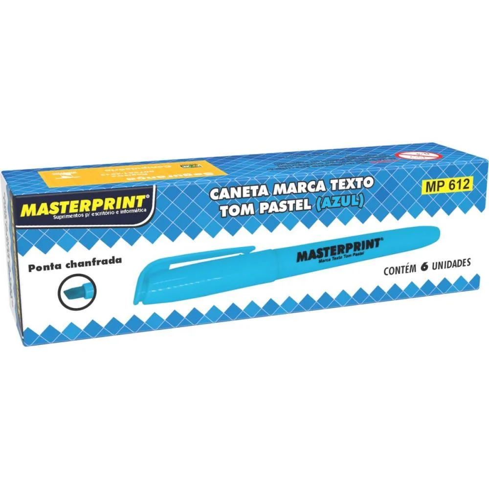 Caneta Marca Texto Mp 612 Pastel Azul Masterprint (Cx.c/06)