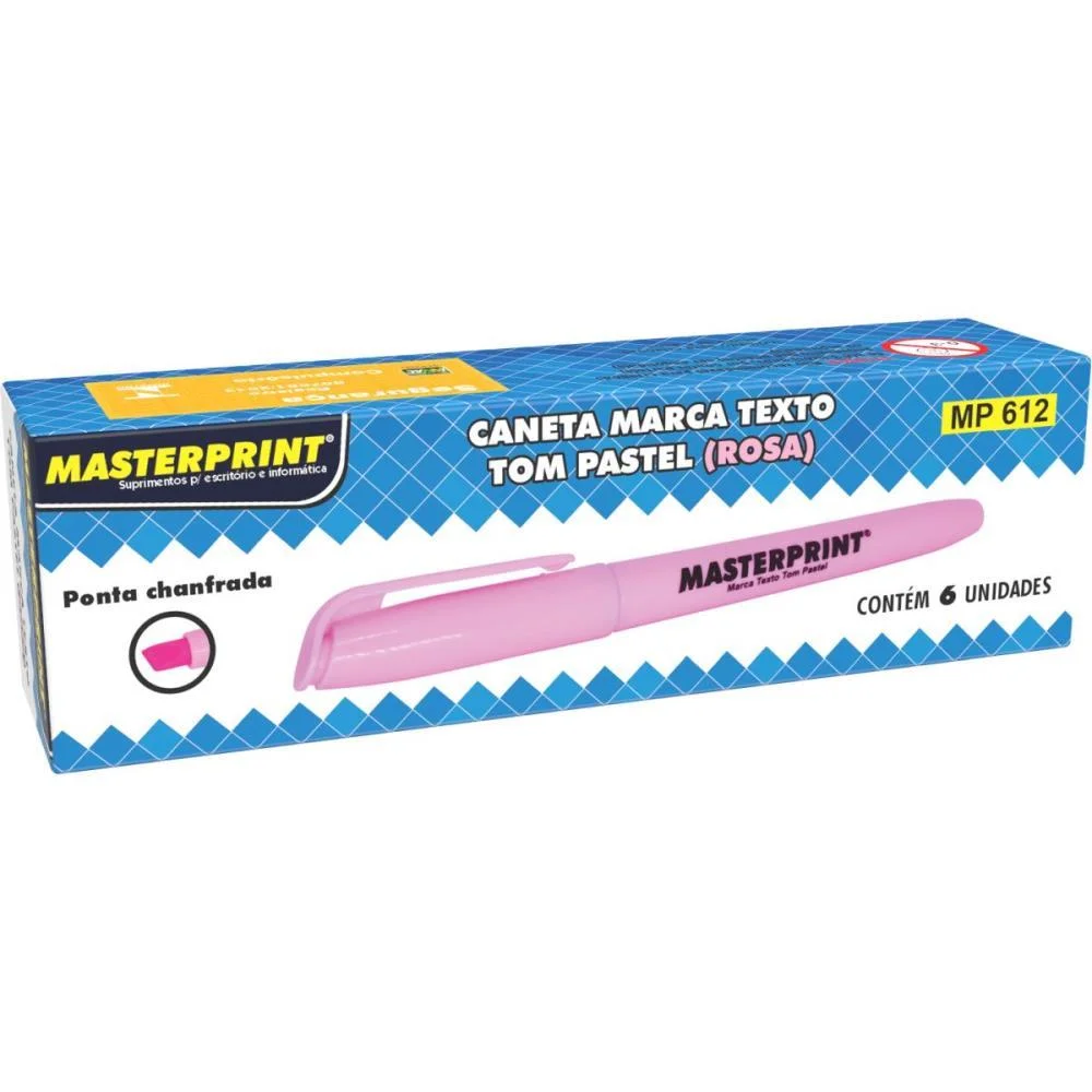 Caneta Marca Texto Mp 612 Pastel Rosa Masterprint (Cx.c/06)