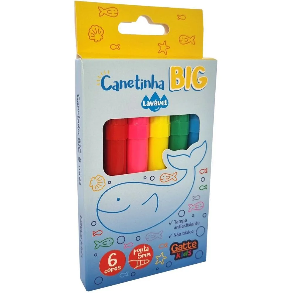 Caneta Hidrografica Jumbo Big 6 Cores Lavavel Make+ (Pct.c/12)