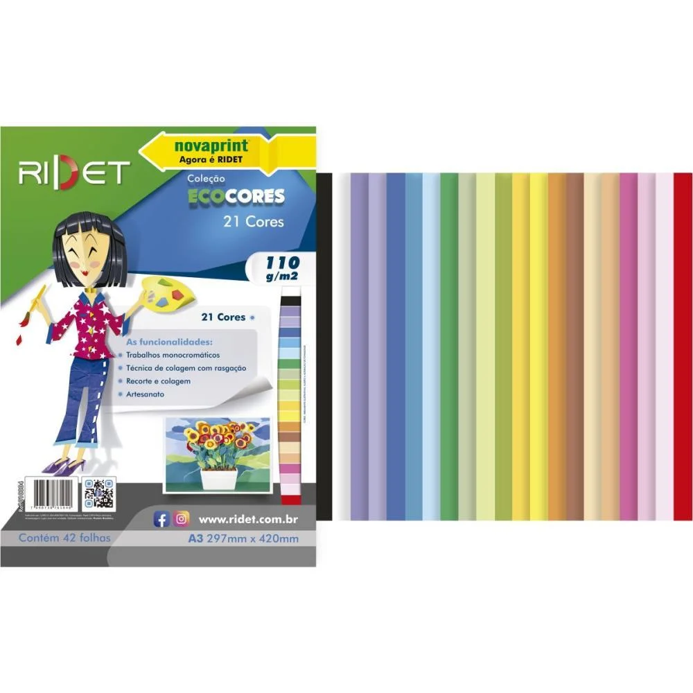 Bloco Para Educacao Artistica A3 21 Cores Sort.110Gr 42Fls Ridet (Pacote)