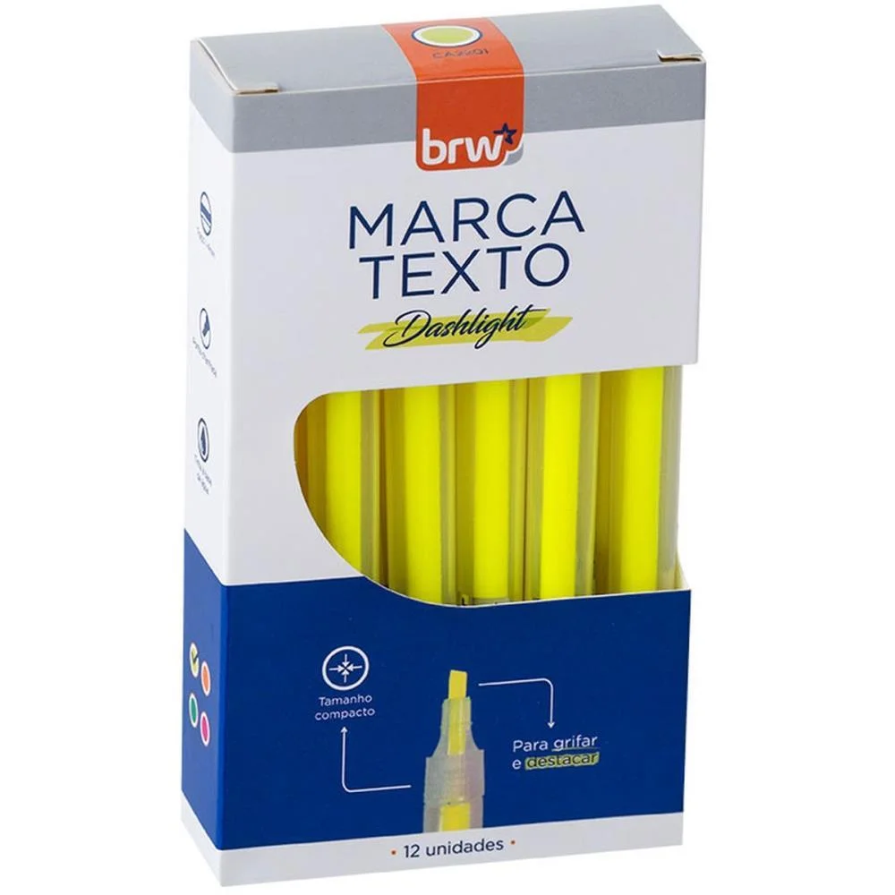 Caneta Marca Texto Dashligth Amarelo Fluorescente Brw (Cx.c/12)