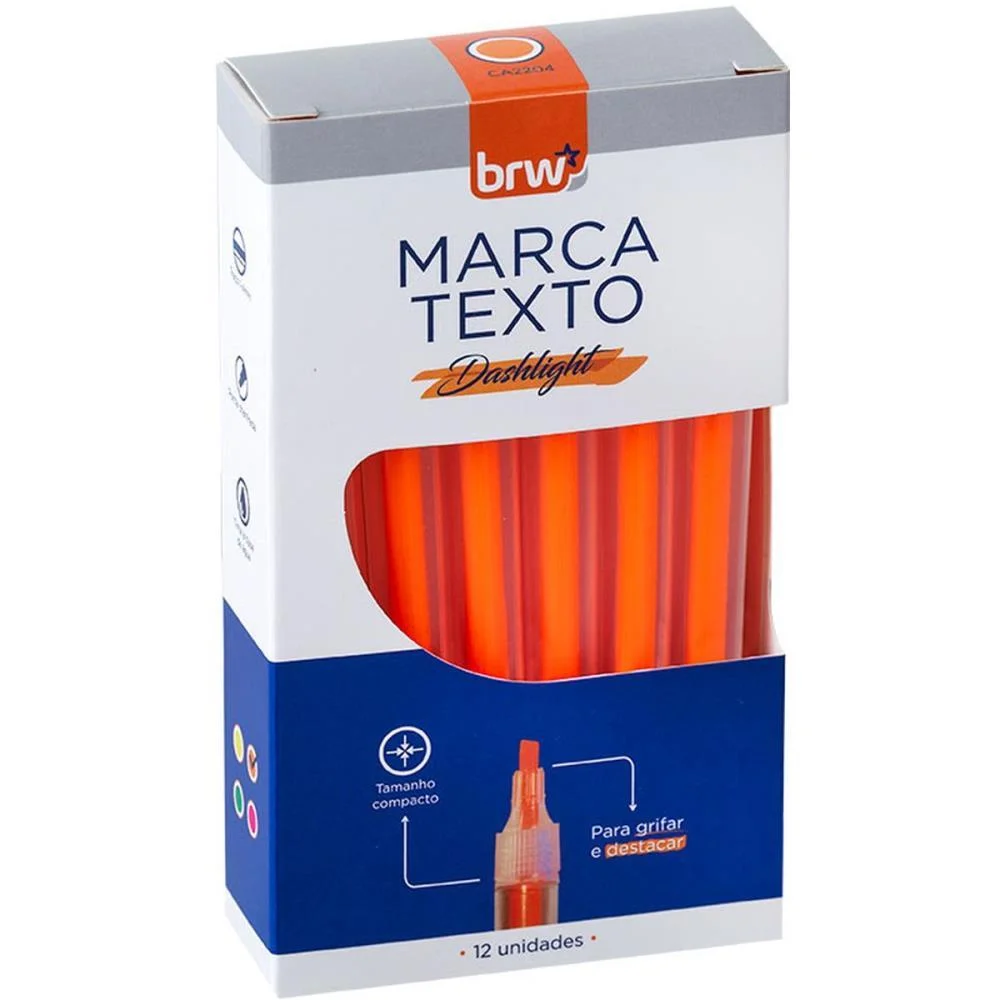 Caneta Marca Texto Dashligth Laranja Fluorescente Brw (Cx.c/12)
