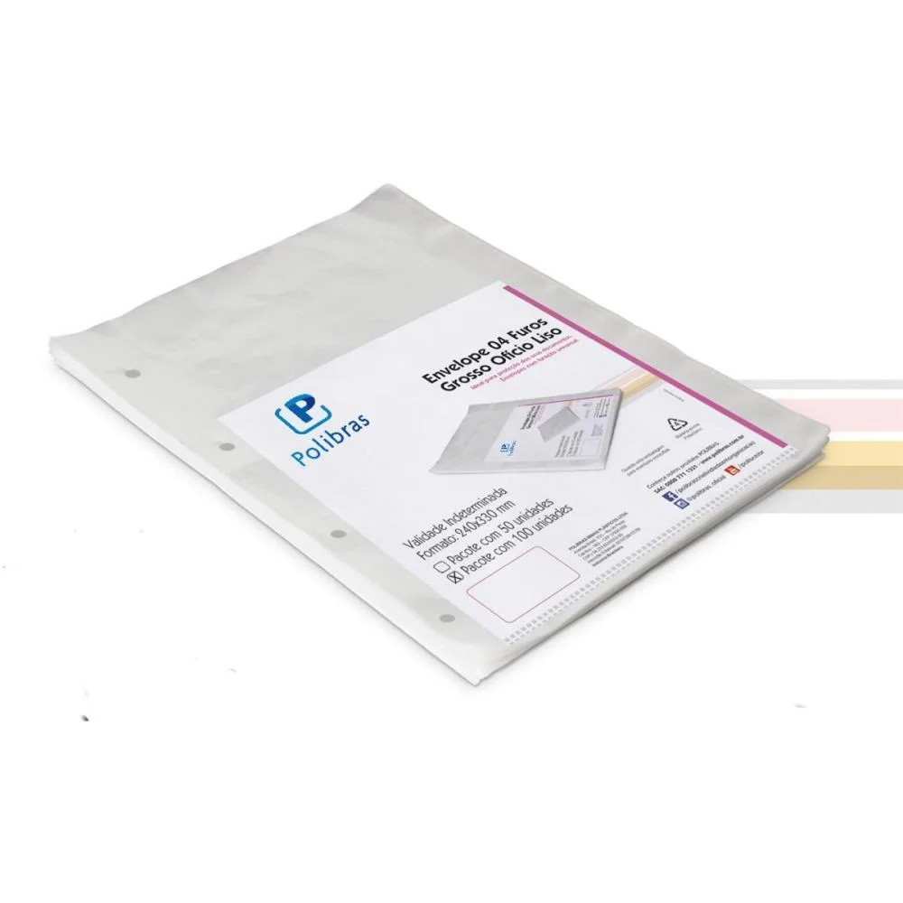 Envelope Plastico Oficio 4Furos Grosso 0,15Mm Polibras (Pct.c/100)