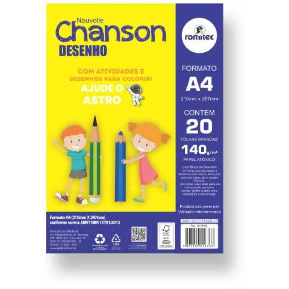 Bloco Para Educacao Artistica Desenho A4 140G C/Livro 20Fls Romitec (Unidade)