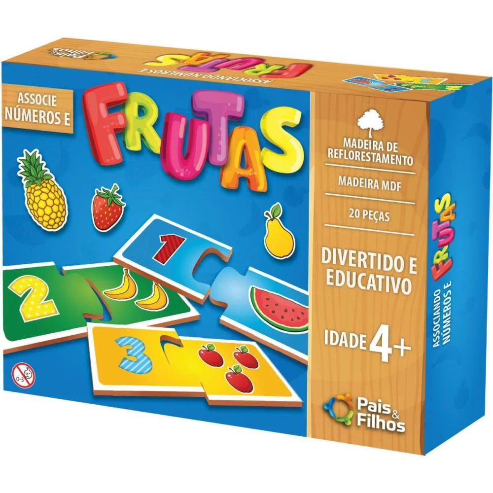 Brinquedo Pedagogico Madeira Associe Numeros E Frutas Pais E Filhos (Unidade)