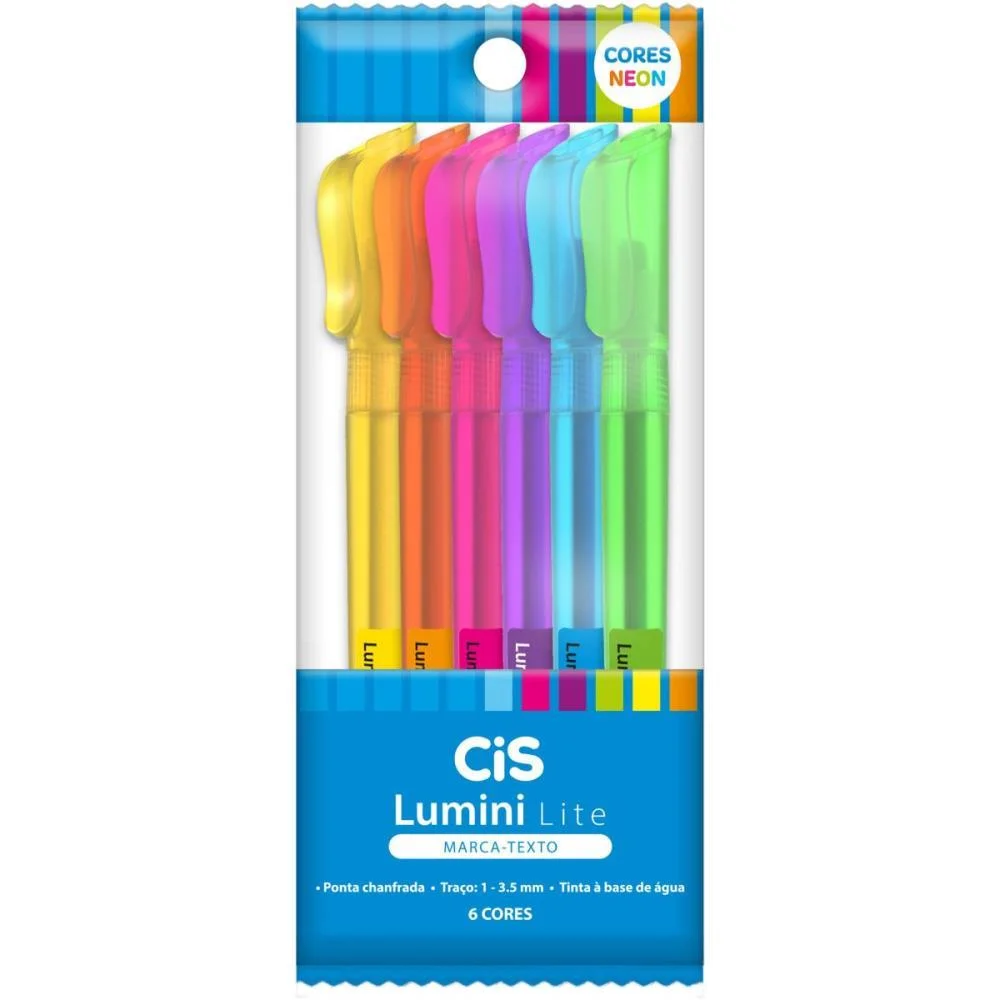 Caneta Marca Texto Cis Lumini Lite 6 Cores Neon Sertic (Estojo)