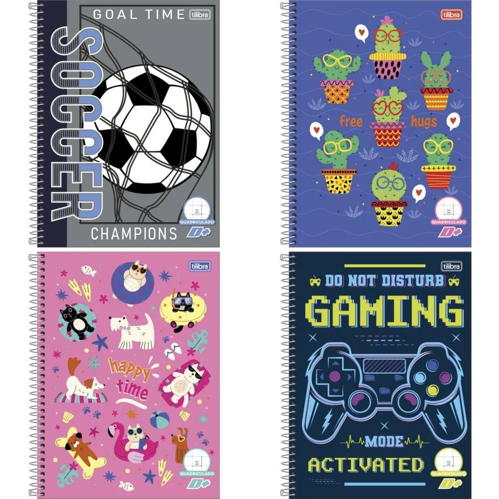 Caderno Quadriculado Univers. 1X1Cm D+ 96Fls Masc/Fem. Cd Tilibra (Pct.c/04)