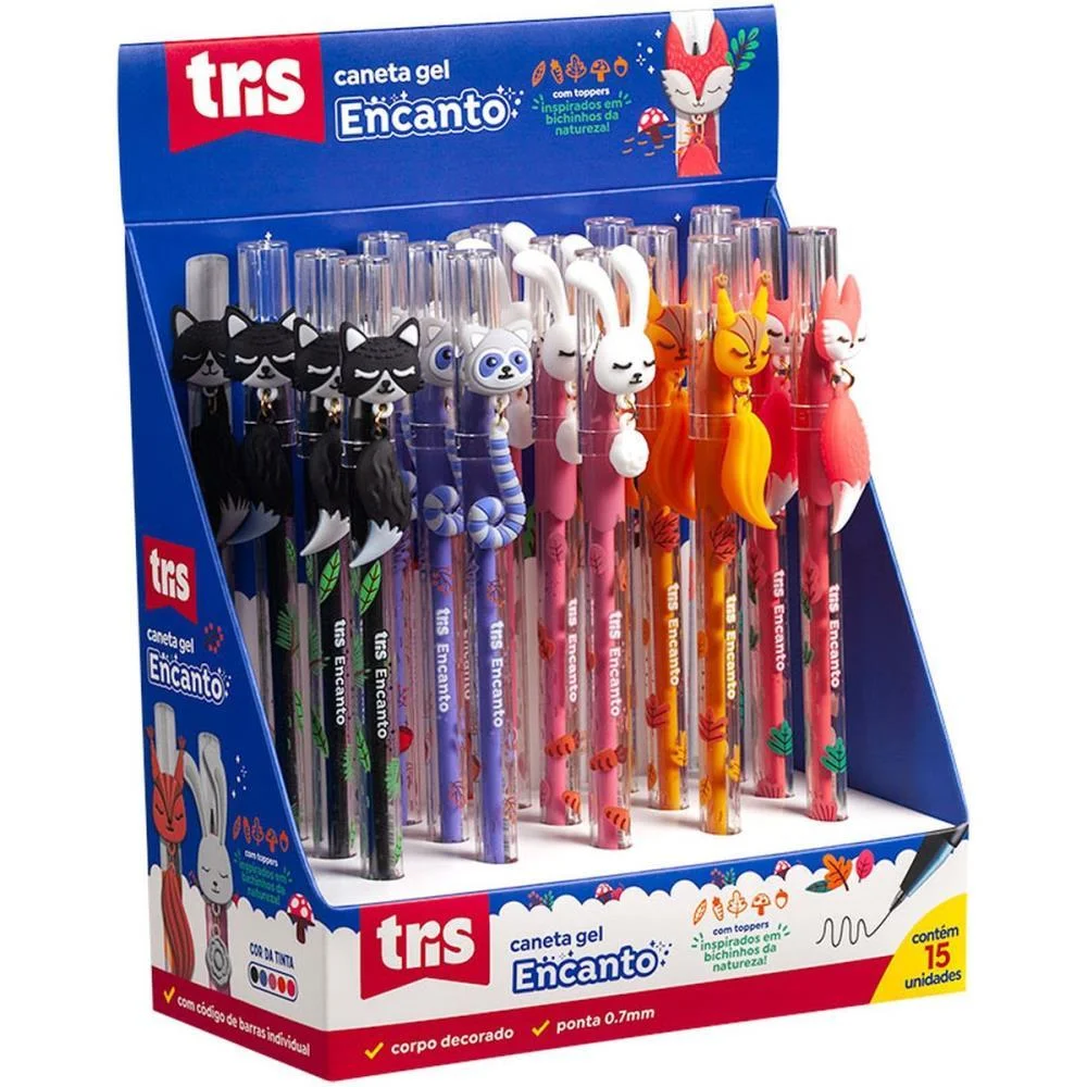 Caneta Gel Tris Encanto C/Chaveiro 5Cores Summit (Dp.c/15)