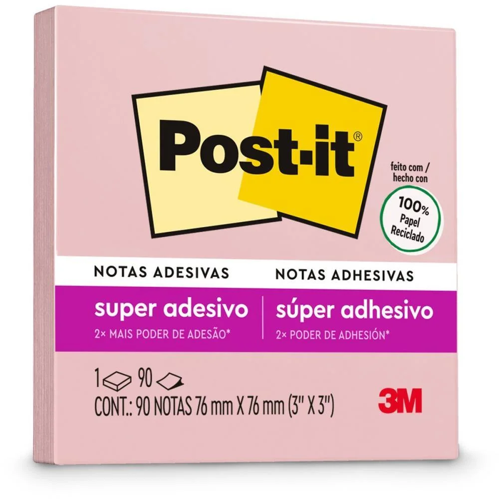 Bloco De Recado Post-It 76Mmx76Mm Sal Rosa 90 Fls. 3M (Unidade)
