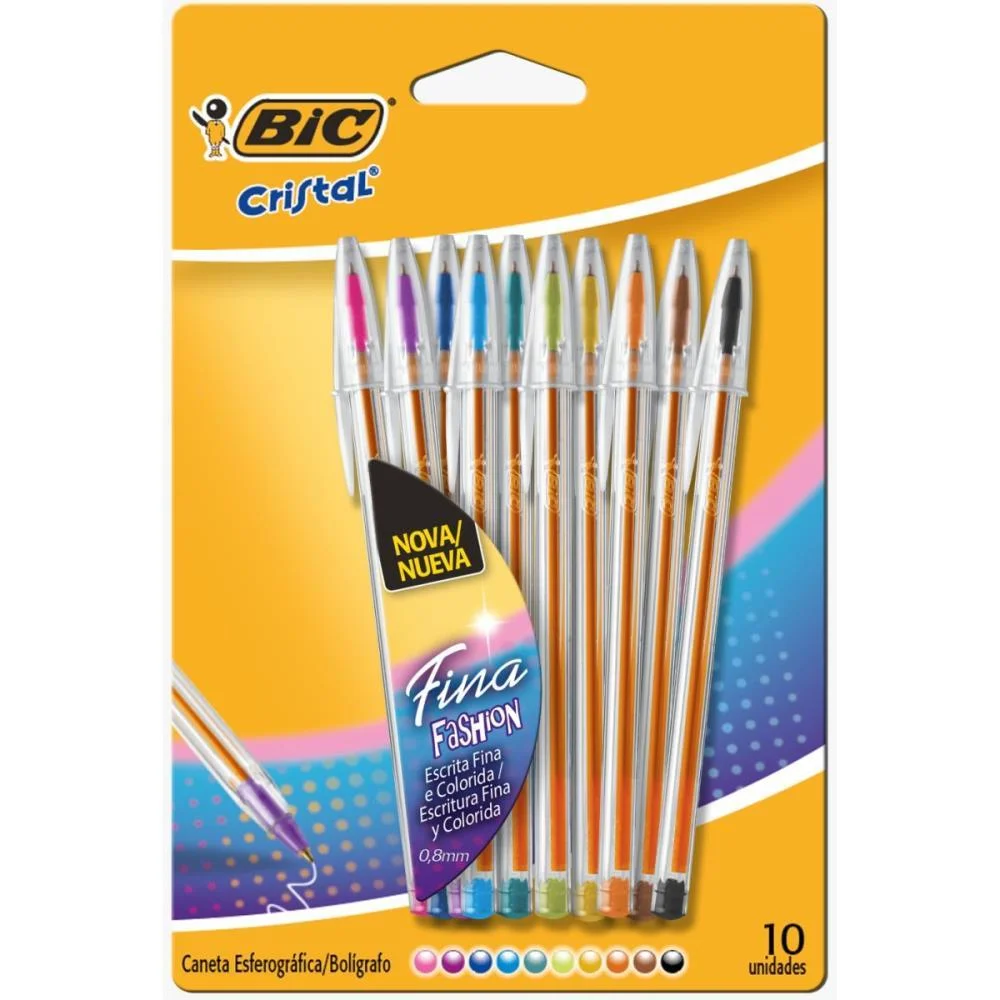Caneta Esferografica Cristal Fina Fashion 10 Cores Bic (Blister)