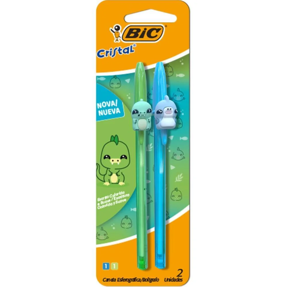 Caneta Esferografica Cristal Fashion Bichinho Az/Vd Bic (Bl.c/02)