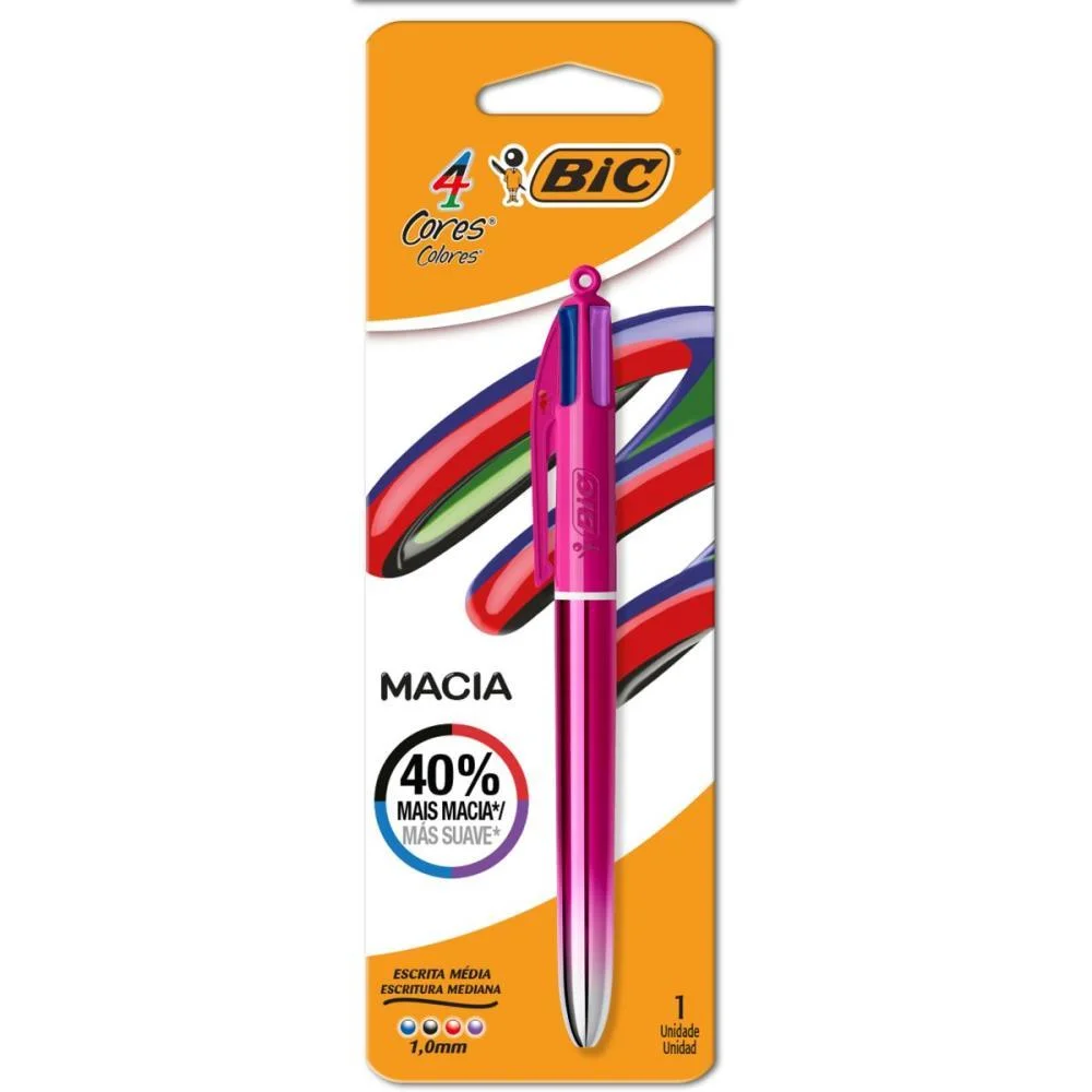 Caneta Esferografica 4 Cores Semi Gel Rosa Bic (Blister)