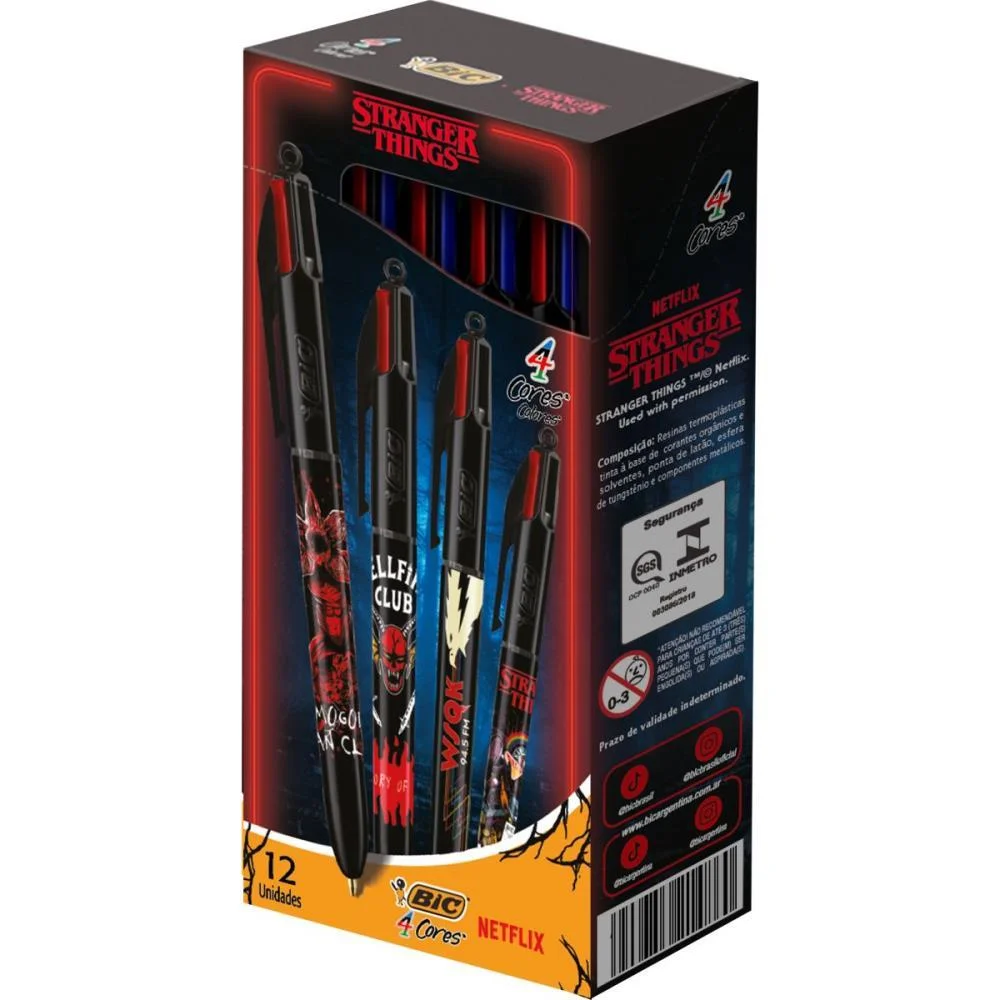 Caneta Esferografica 4 Cores Stranger Things Sort. Bic (Cx.c/12)