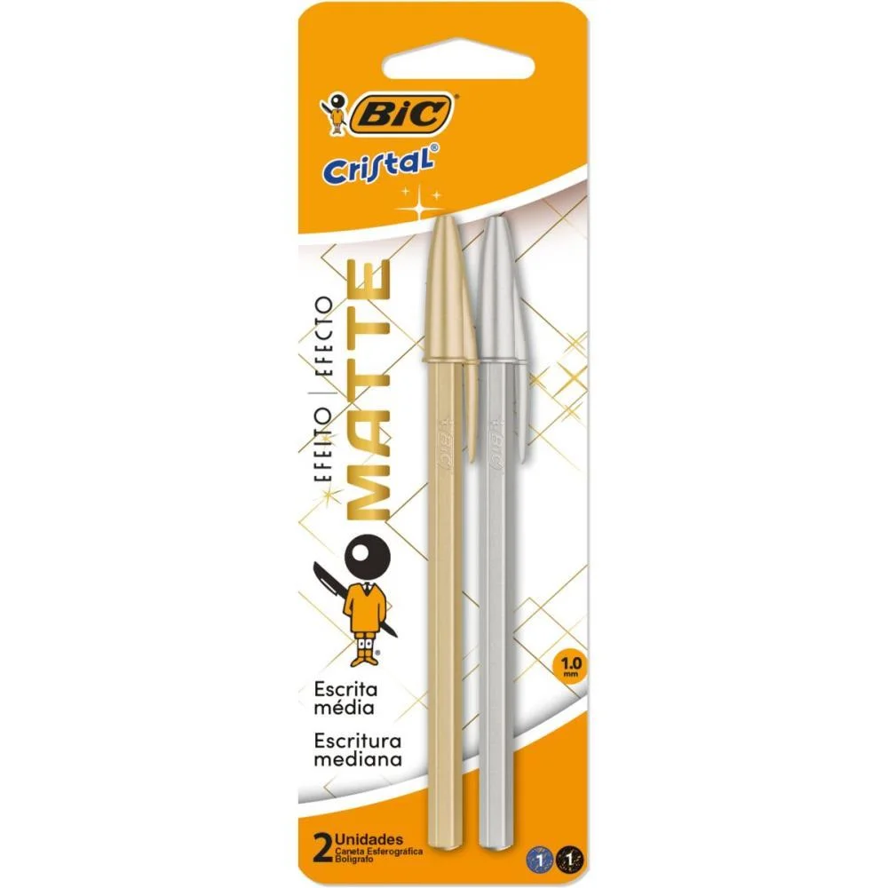Caneta Esferografica Cristal Mate Ouro/Prata Bic (Bl.c/02)