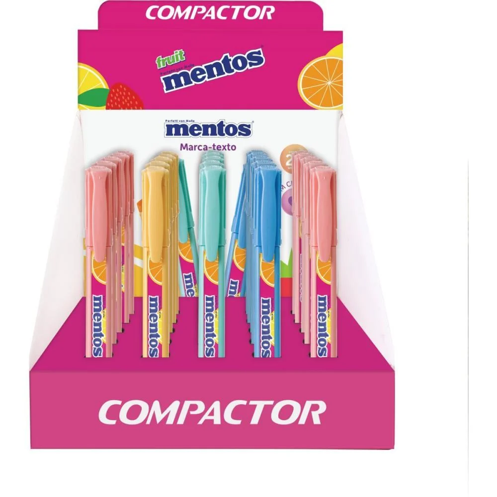 Caneta Marca Texto Destaq Mentos C/Cheiro 4Cores Compactor (Dp.c/25)